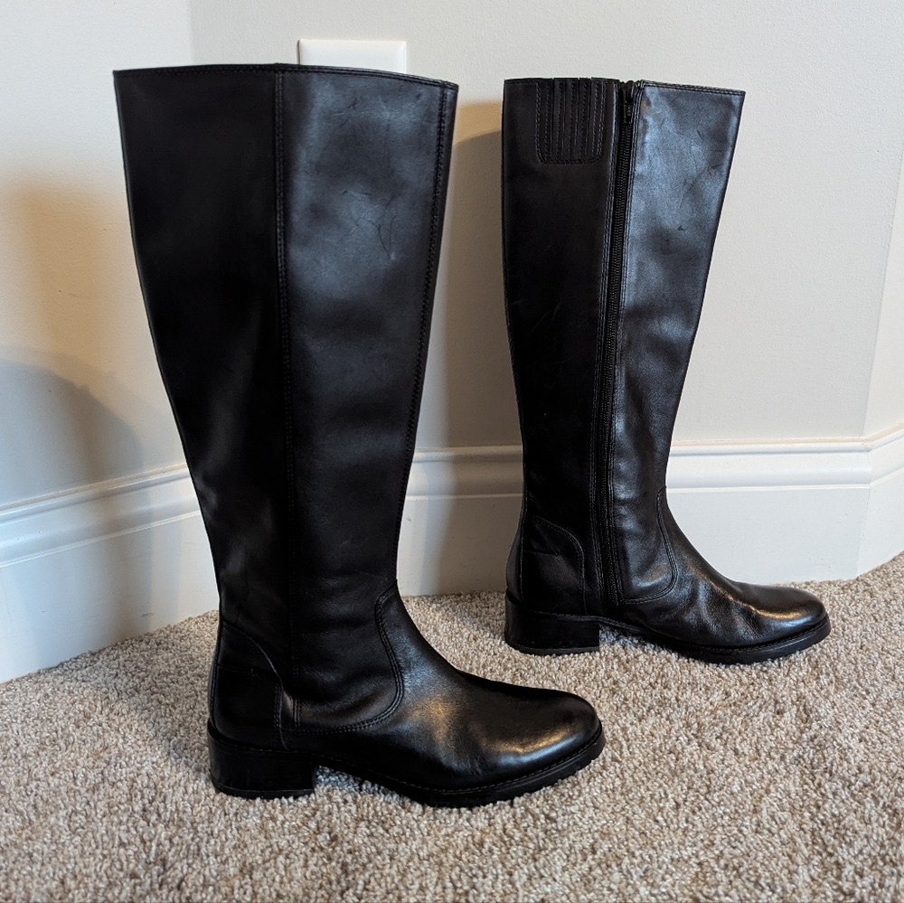 Donald J. Pliner Bixbi Black Leather Tall Riding Boots sz 5.5